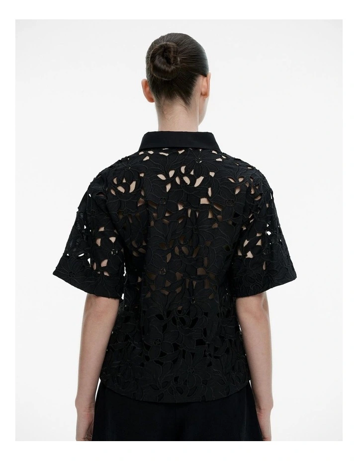 Lace Short Sleeve Shirt in Black image 4