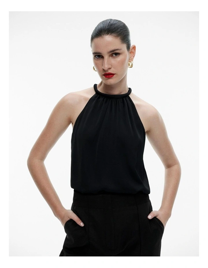 Satin Halter Blouse Top in Black image 1