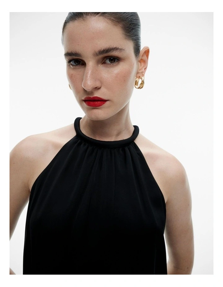 Satin Halter Blouse Top in Black image 3