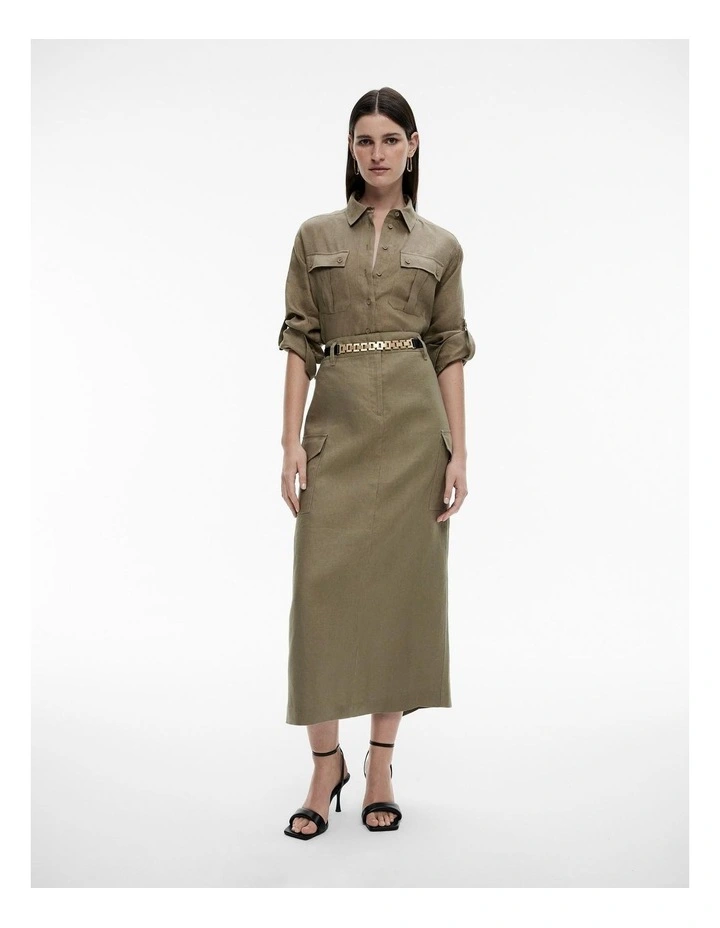 French Linen Pocket Detail Shirt in Washed Green image 2