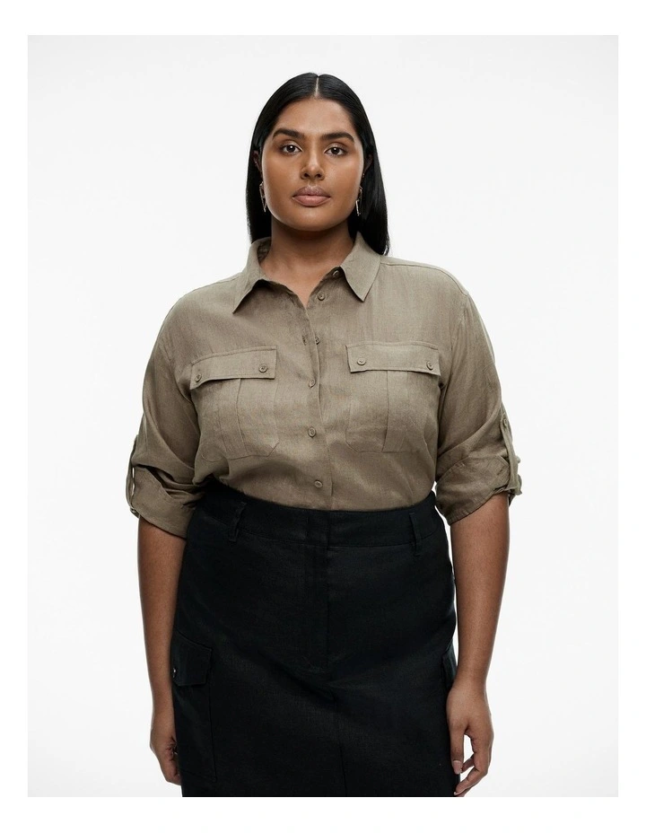 French Linen Pocket Detail Shirt in Washed Green image 5