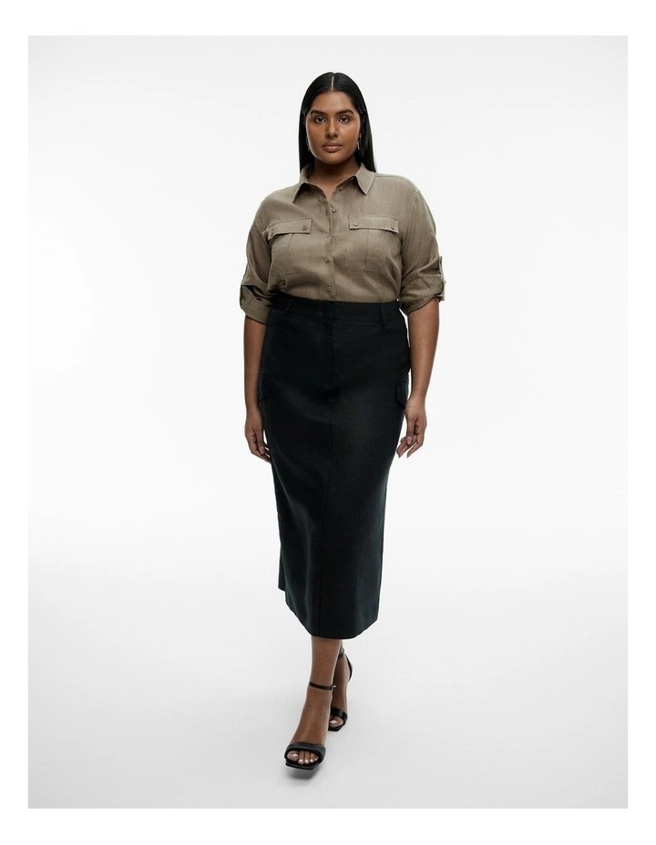 French Linen Pocket Detail Shirt in Washed Green image 6