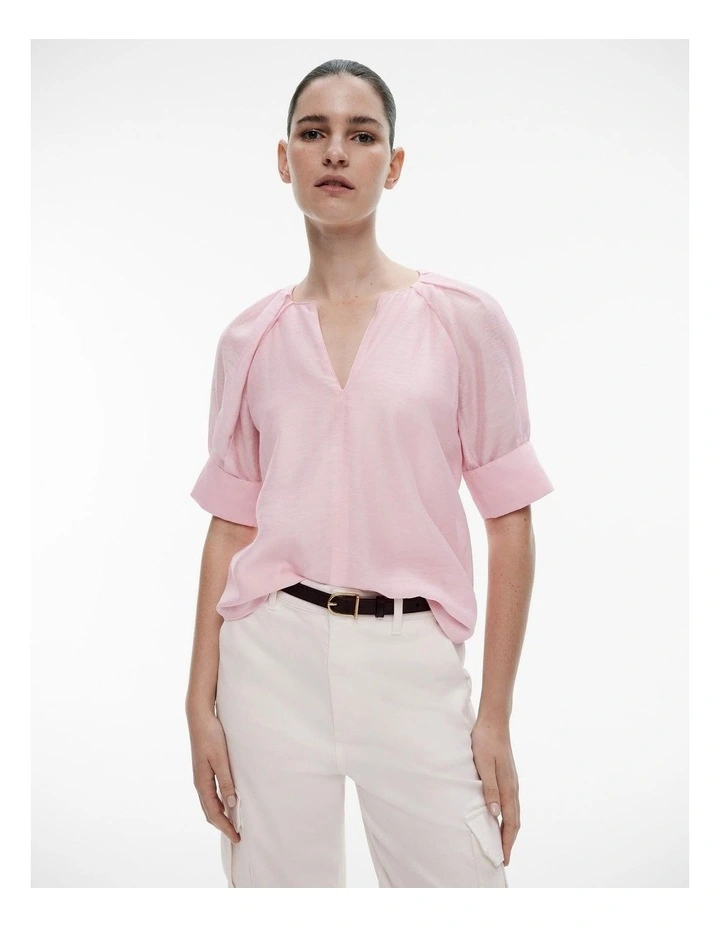 Pleat Detail Cuff Blouse in Soft Pink image 1