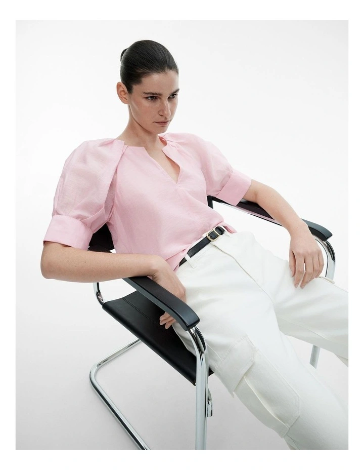 Pleat Detail Cuff Blouse in Soft Pink image 2
