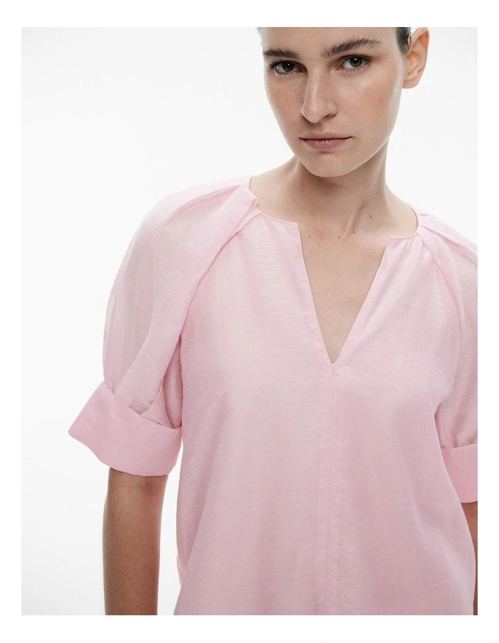 Pleat Detail Cuff Blouse in Soft Pink image 3