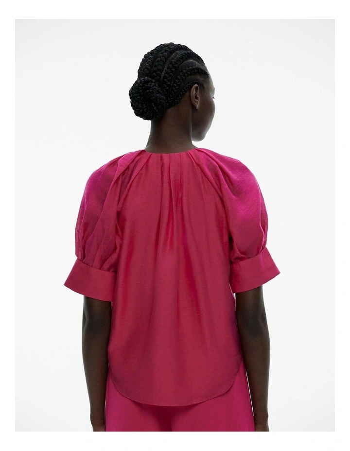 Pleat Detail Cuff Blouse Top in Dahlia Pink image 4