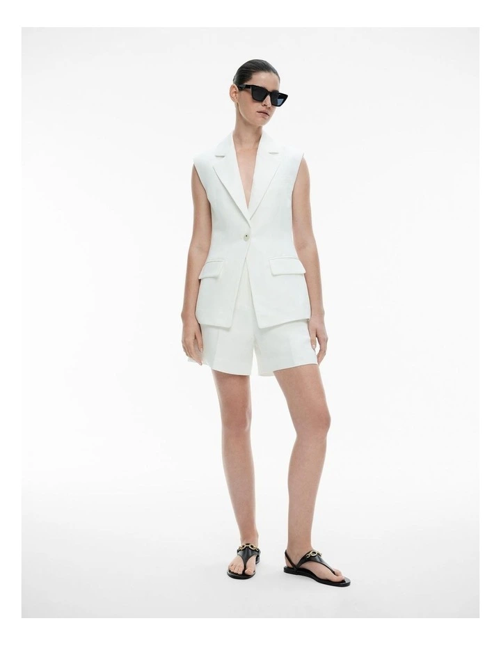 Linen Viscose Utility Short in Chalk image 2
