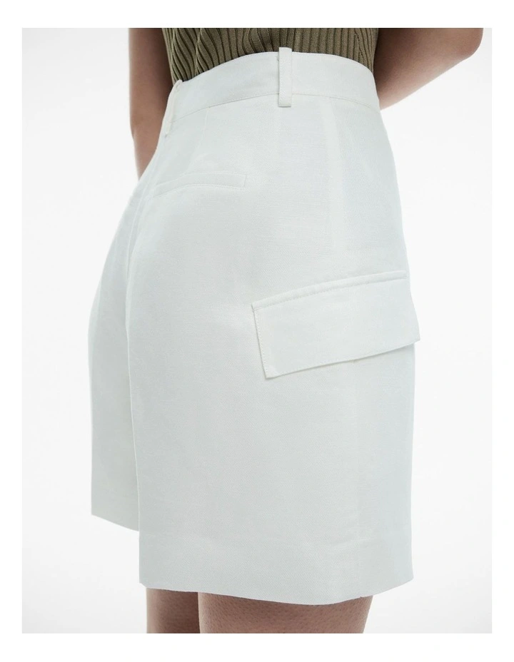 Linen Viscose Utility Short in Chalk image 3