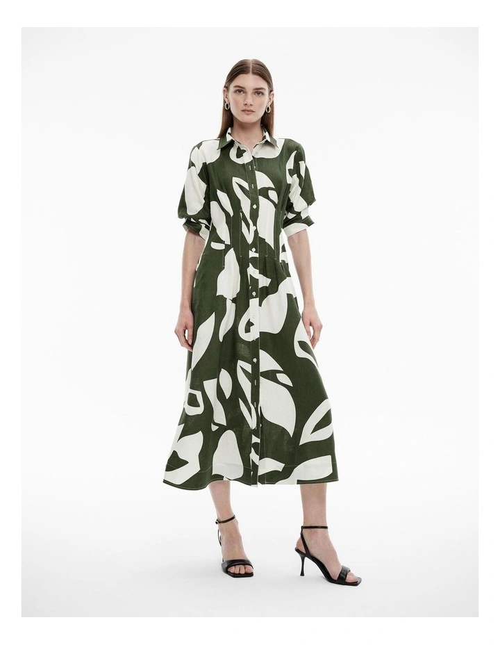 Abstract Stamp Midi Dress in True Olive image 1
