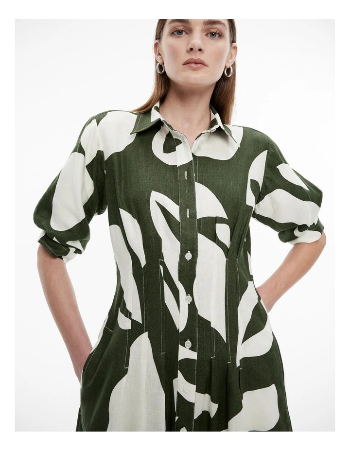 Abstract Stamp Midi Dress in True Olive image 2