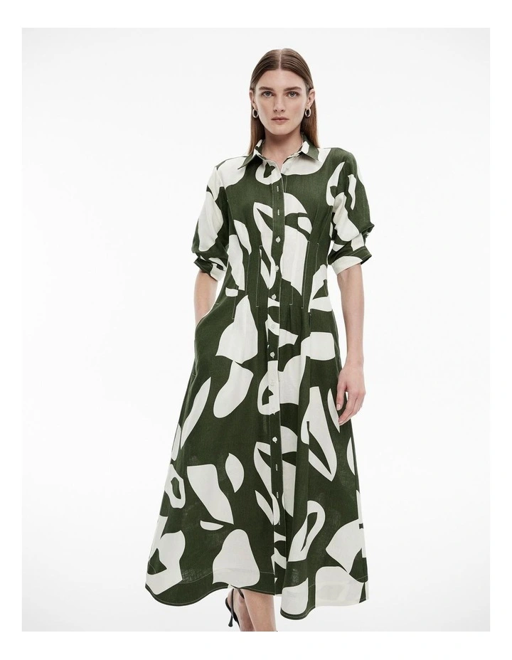 Abstract Stamp Midi Dress in True Olive image 3