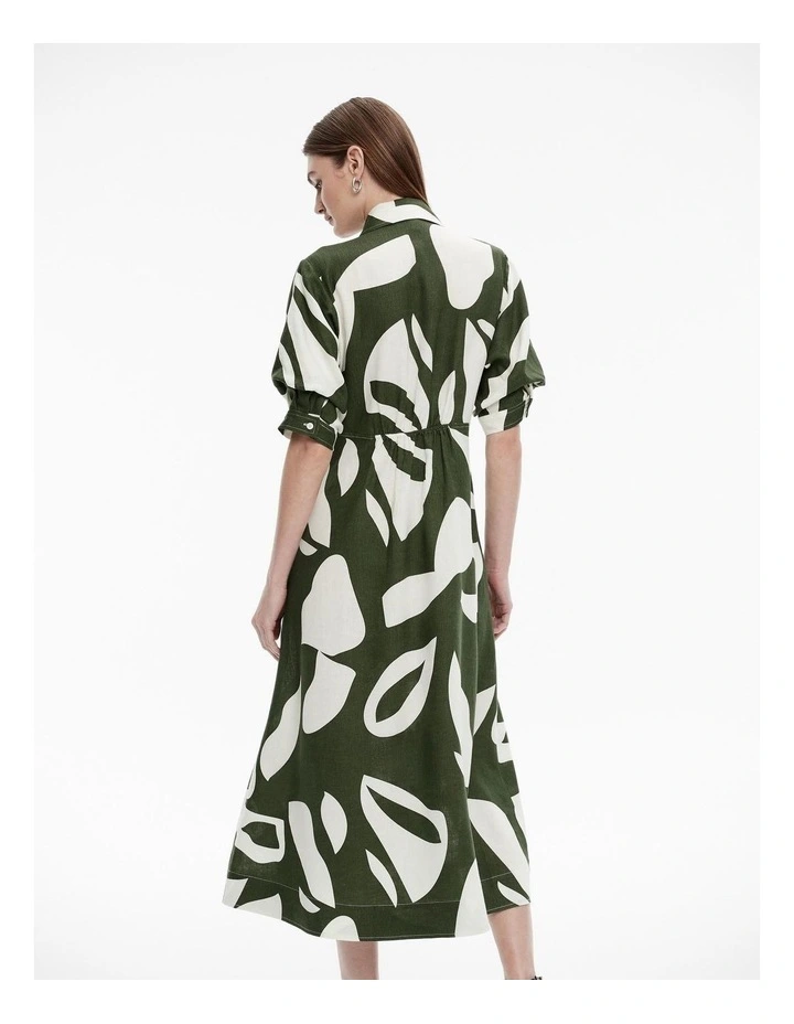 Abstract Stamp Midi Dress in True Olive image 4