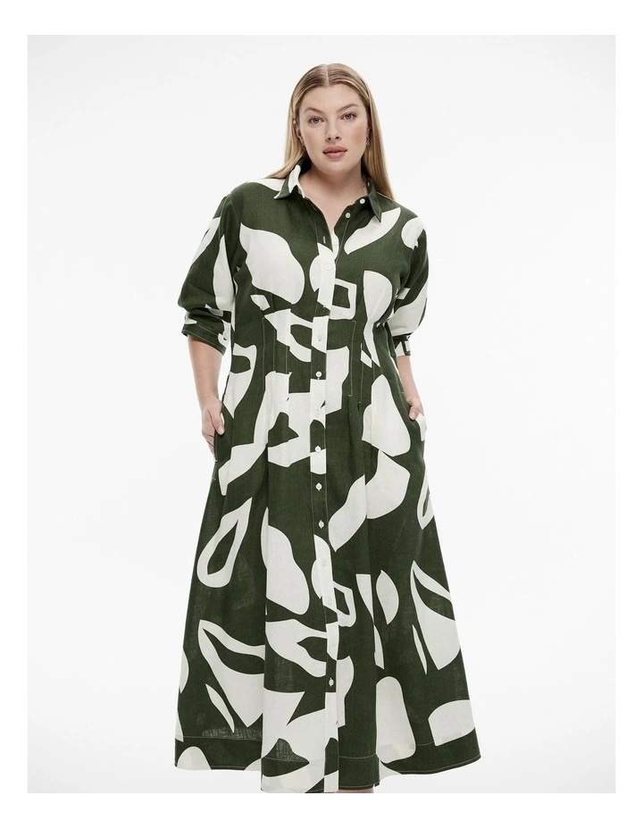 Abstract Stamp Midi Dress in True Olive image 5