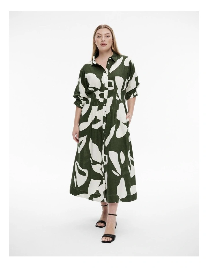 Abstract Stamp Midi Dress in True Olive image 6