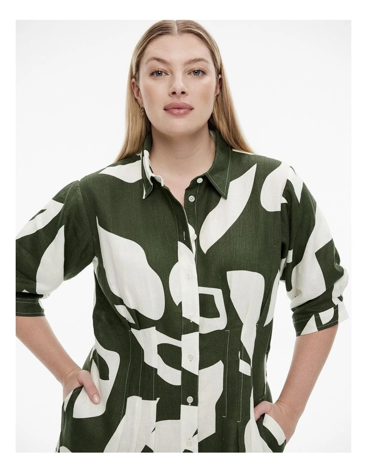 Abstract Stamp Midi Dress in True Olive image 7