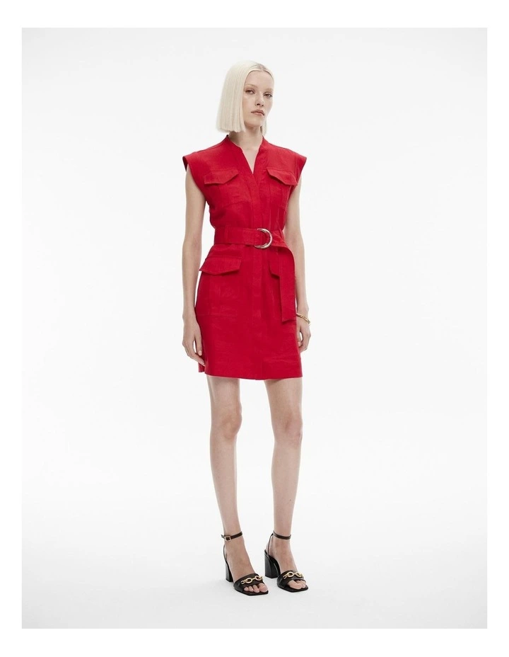 French Linen Utility Dress in Rich Red image 2