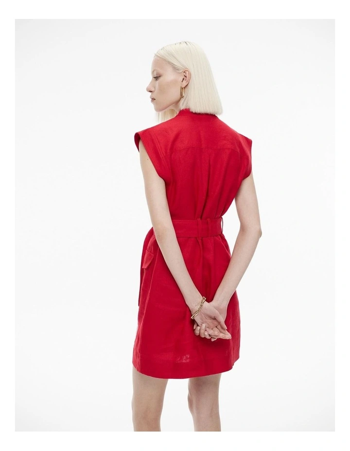 French Linen Utility Dress in Rich Red image 4