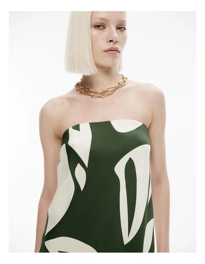Abstract Stamp Sleeveless Dress in True Olive image 3