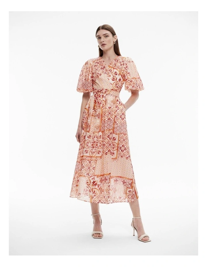 Silk Linen Tile Midi Dress in Light Red image 1