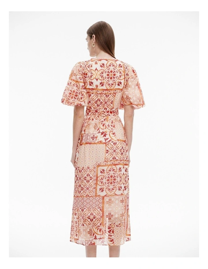 Silk Linen Tile Midi Dress in Light Red image 4