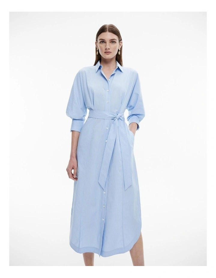 Stripe Dolman Sleeve Dress in Dusty Blue image 1