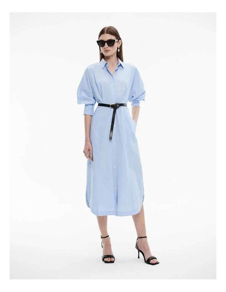 Stripe Dolman Sleeve Dress in Dusty Blue image 2