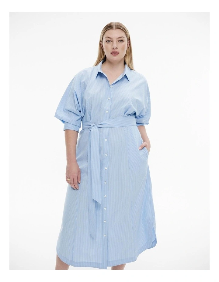 Stripe Dolman Sleeve Dress in Dusty Blue image 5