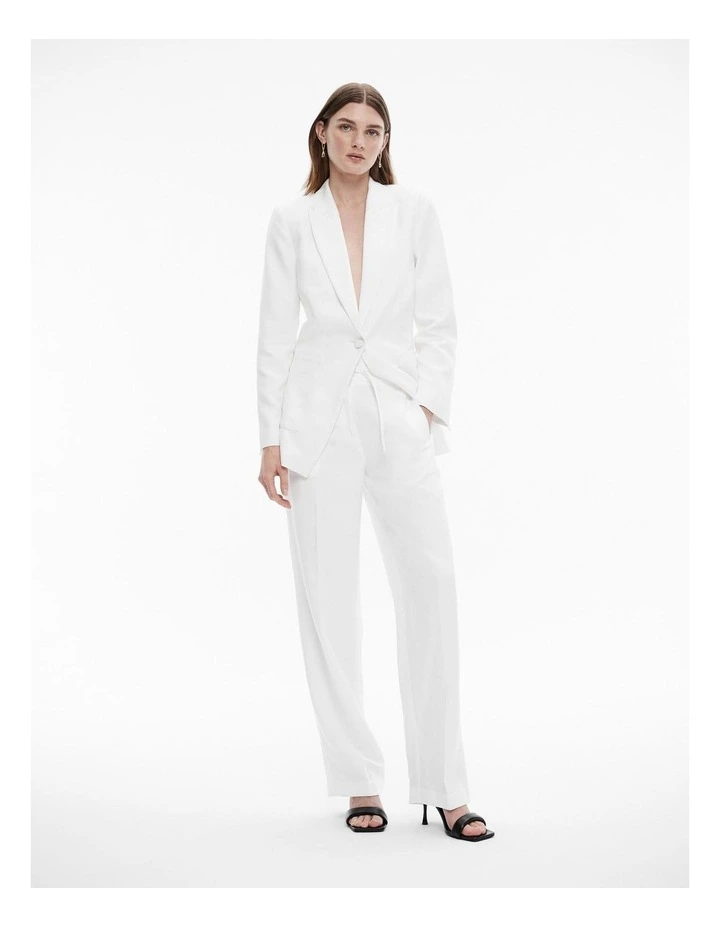 Linen Blend Single-breasted Blazer in Chalk image 3