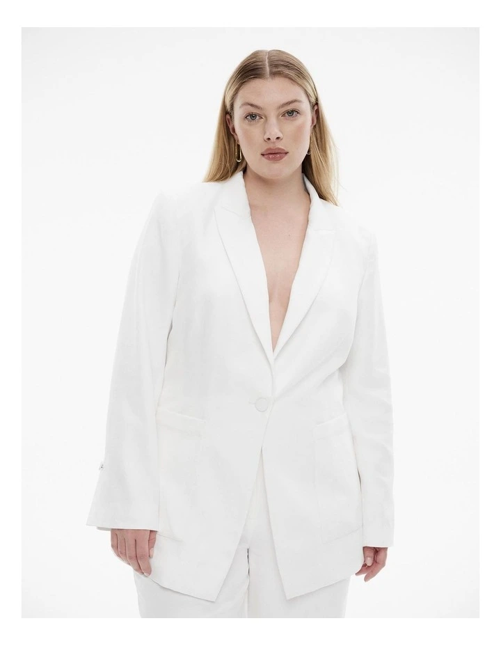 Linen Blend Single-breasted Blazer in Chalk image 5