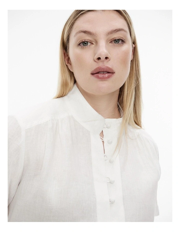Witchery French Linen High Neck Blouse in Chalk MYER