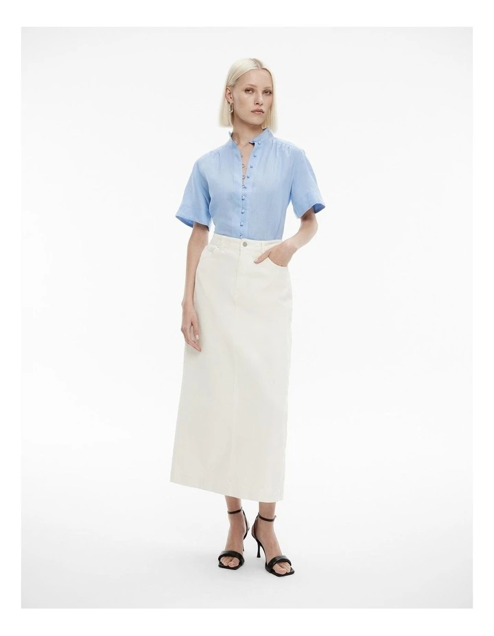 French Linen High Neck Blouse in Pastel Blue image 2