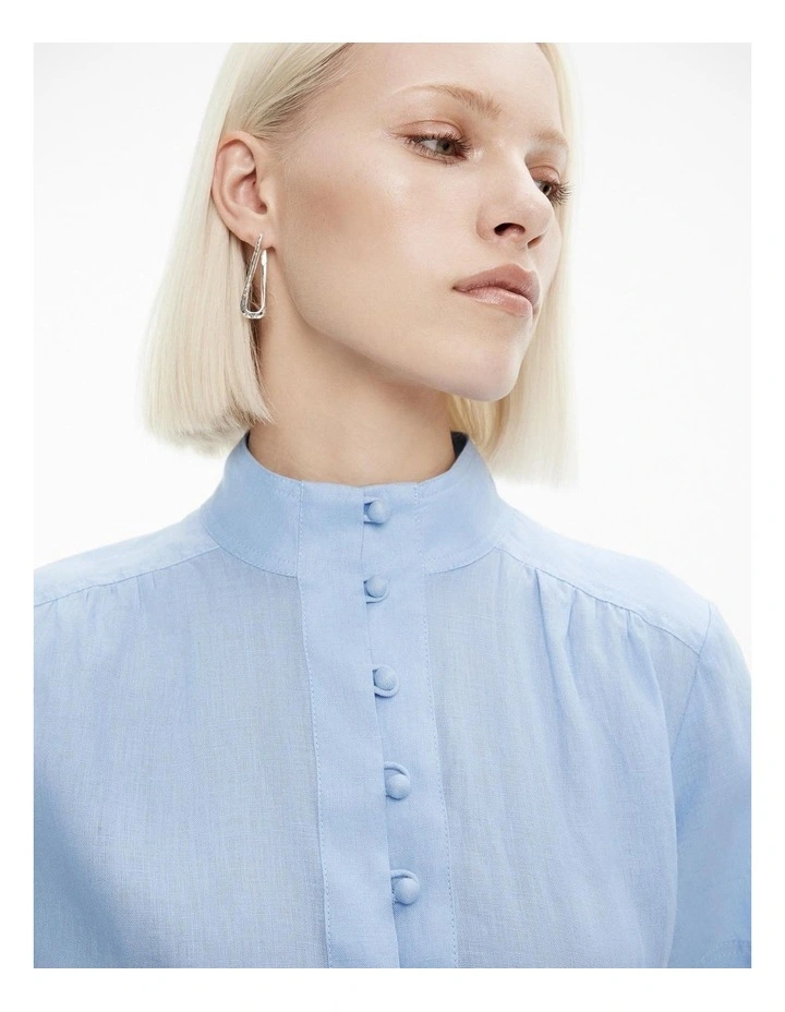French Linen High Neck Blouse in Pastel Blue image 3