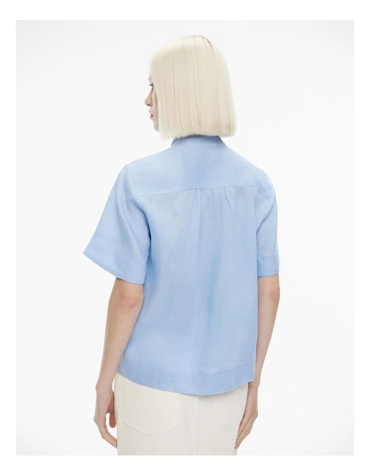 French Linen High Neck Blouse in Pastel Blue image 4