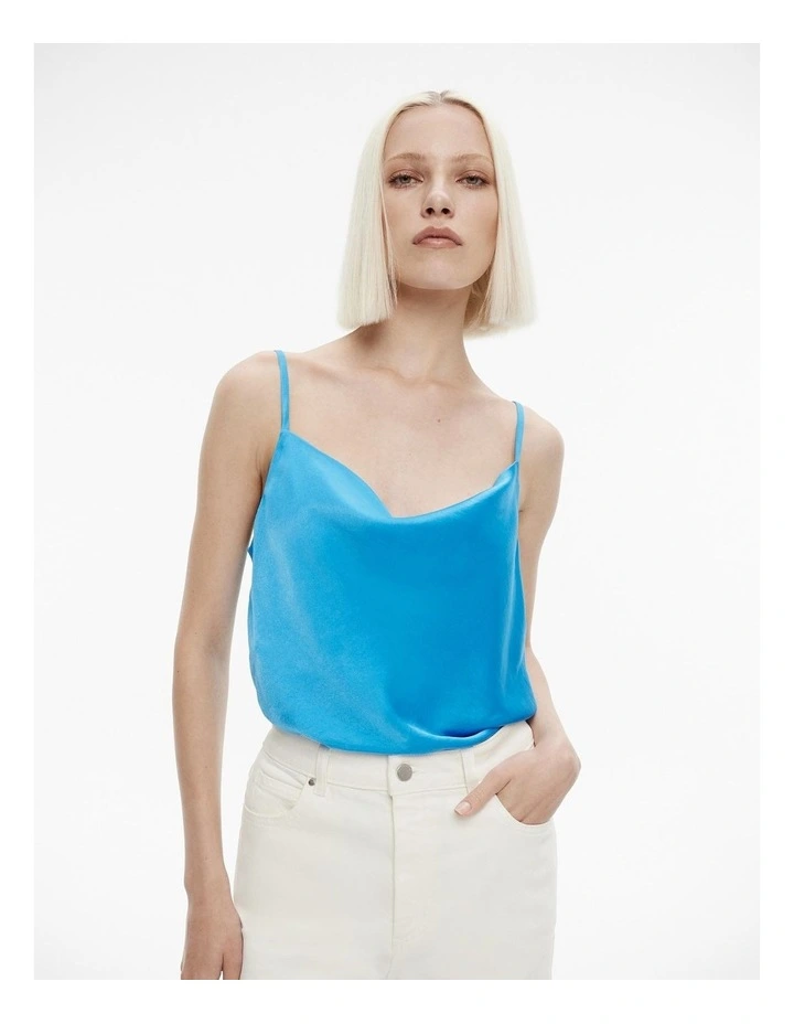 Drape Cowl Neck Camisole in Bright Blue image 1
