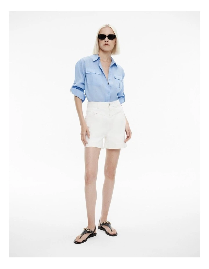 French Linen Pocket Detail Shirt in Pastel Blue image 2