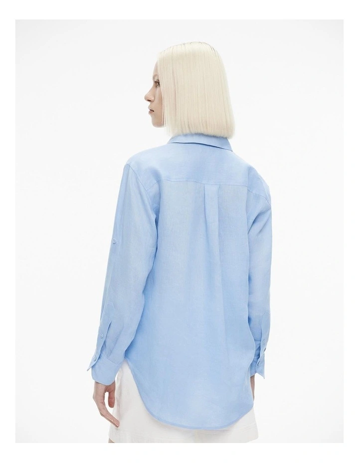 French Linen Pocket Detail Shirt in Pastel Blue image 3