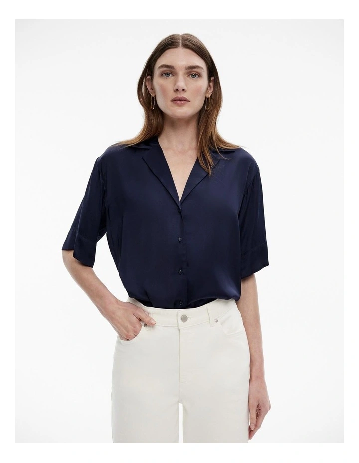 Satin Button Shirt in Blue Night image 2
