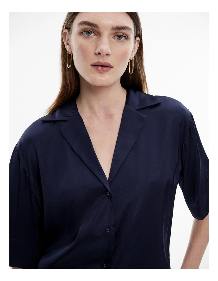 Satin Button Shirt in Blue Night image 3
