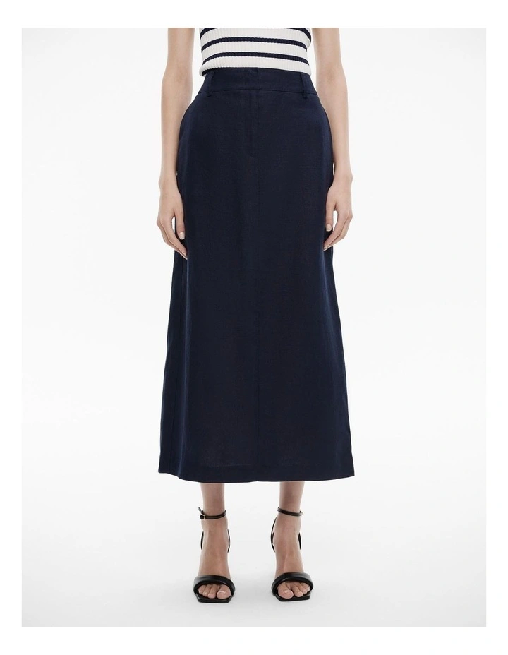Linen Tailored Maxi Skirt in Blue Night image 1