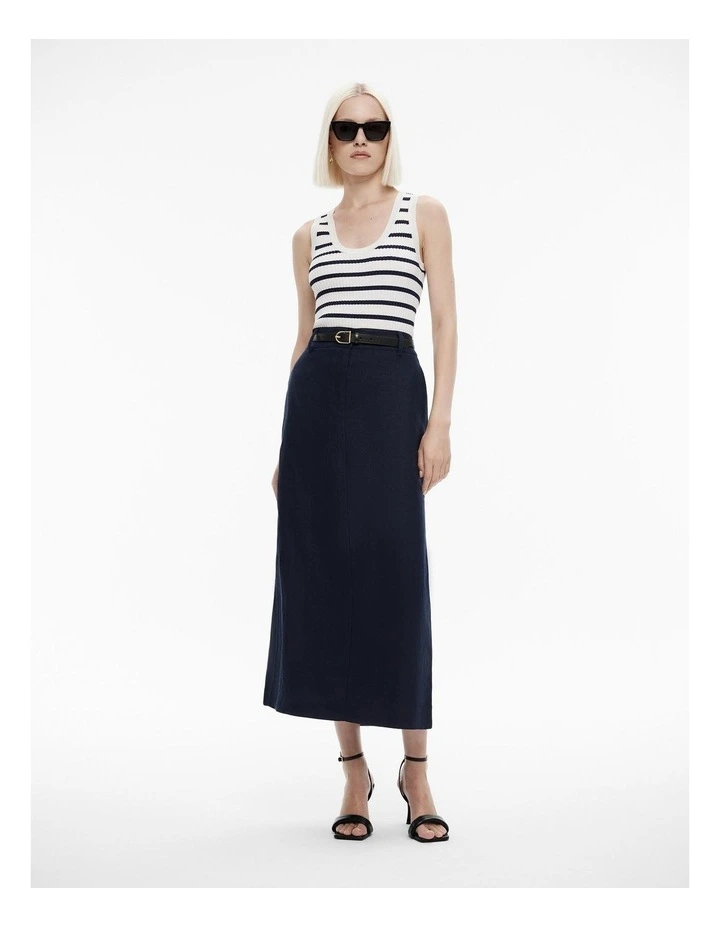 Linen Tailored Maxi Skirt in Blue Night image 2