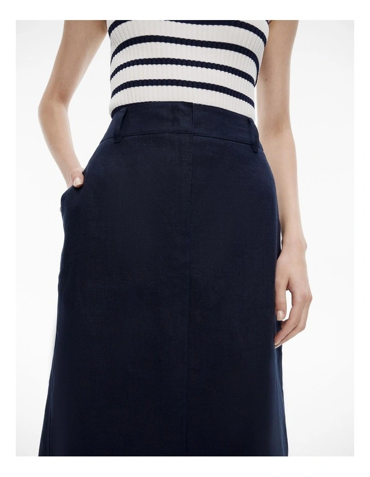 Linen Tailored Maxi Skirt in Blue Night image 3