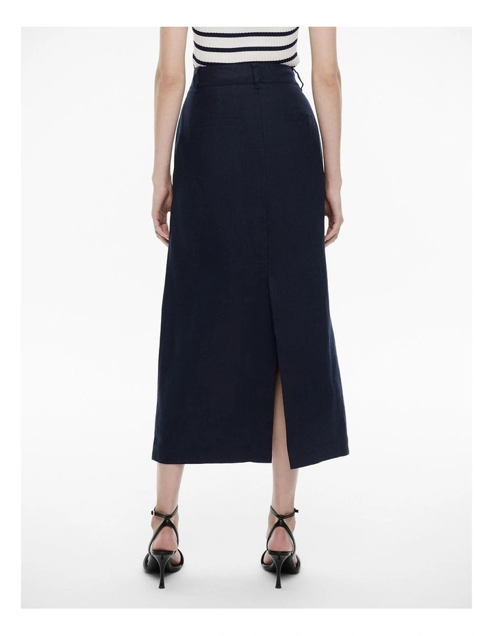 Linen Tailored Maxi Skirt in Blue Night image 4