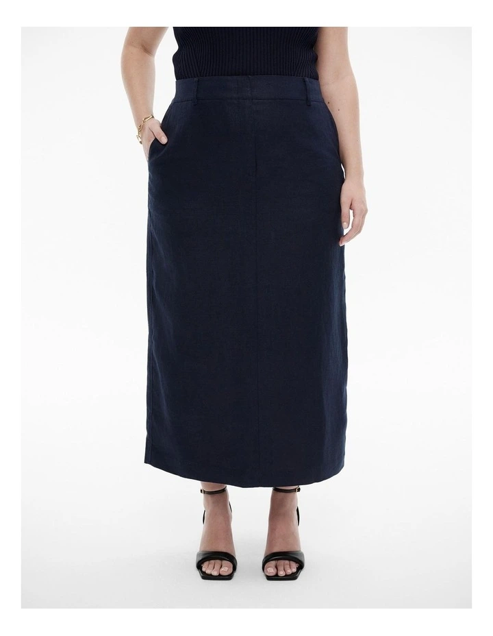 Linen Tailored Maxi Skirt in Blue Night image 5