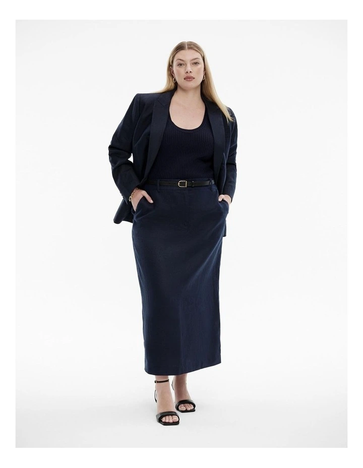 Linen Tailored Maxi Skirt in Blue Night image 6
