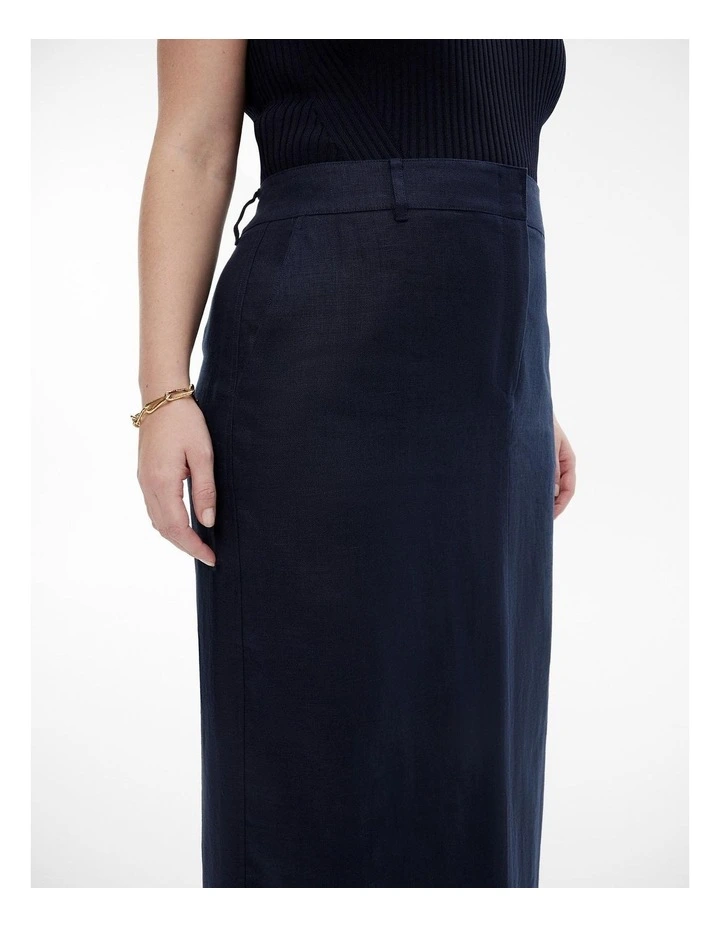 Linen Tailored Maxi Skirt in Blue Night image 7