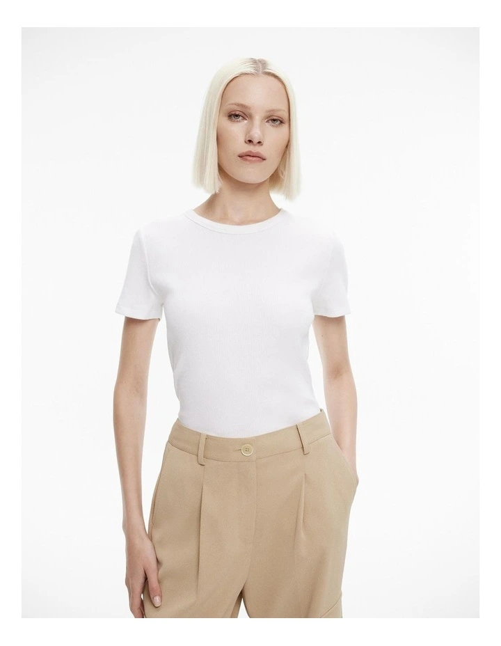 Cotton Rib Short Sleeve Tee in Pure White image 1