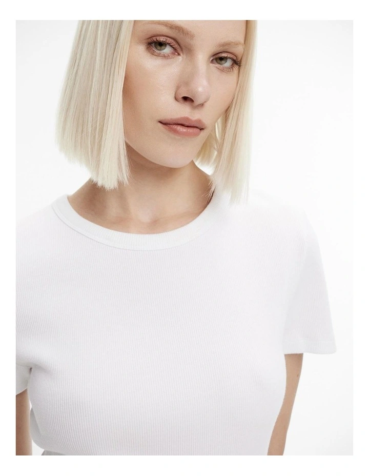 Cotton Rib Short Sleeve Tee in Pure White image 3