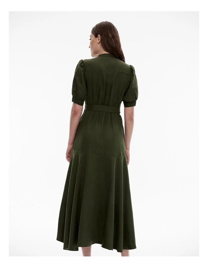 French Linen Wrap Midi Dress in Ivy image 4