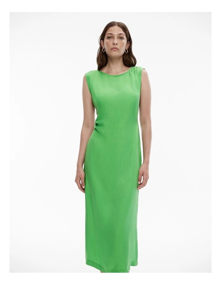 Cupro Sheath Dress in Lime Green image 2