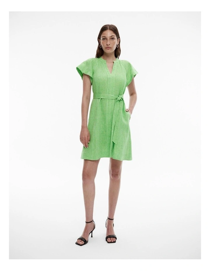 Yarn Dye French Linen Raglan Sleeve Dress in Lime Green image 1